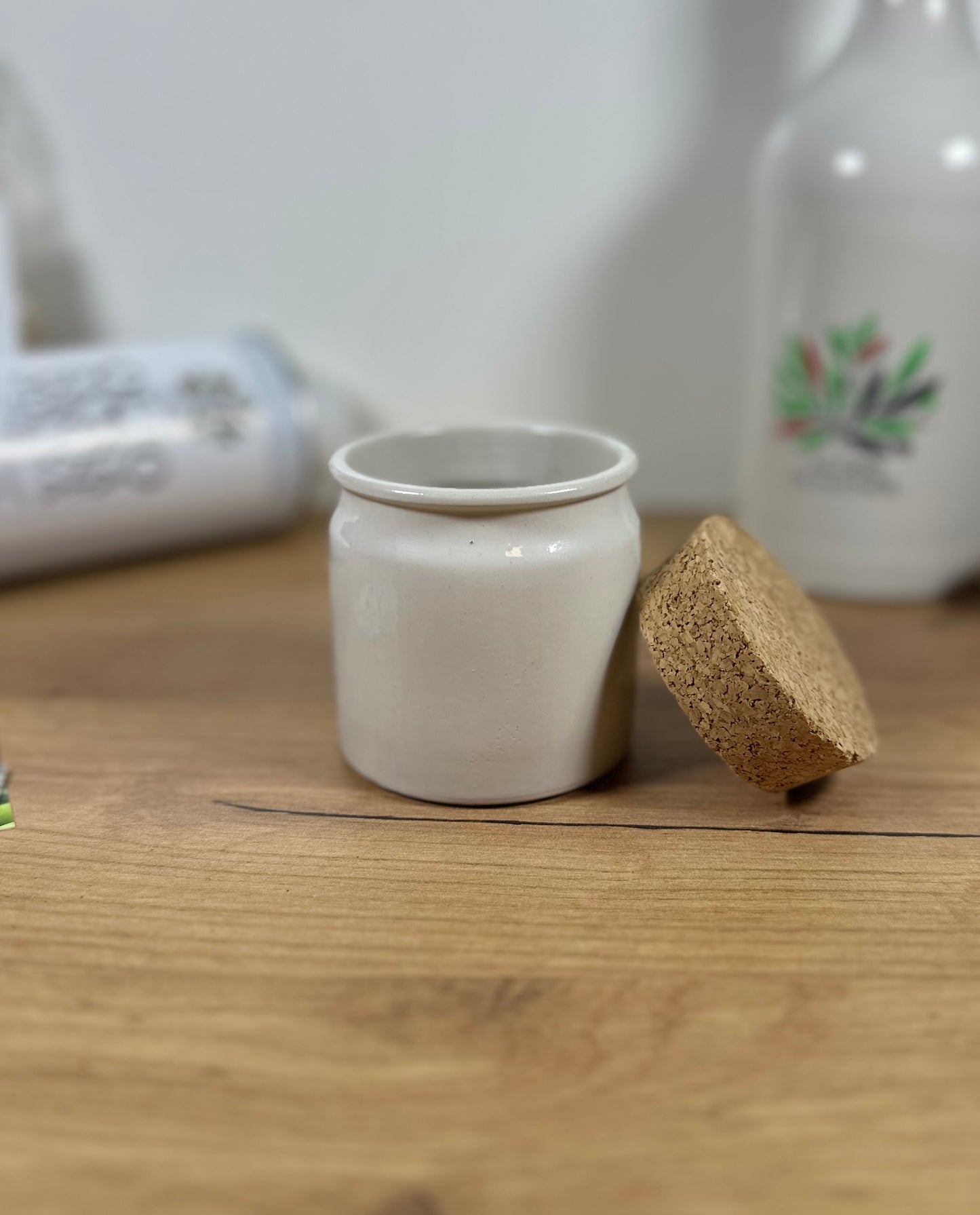 Vorratsdose aus Steinzeug – 160 ml, cremeweiß, inkl. Korkverschluss
